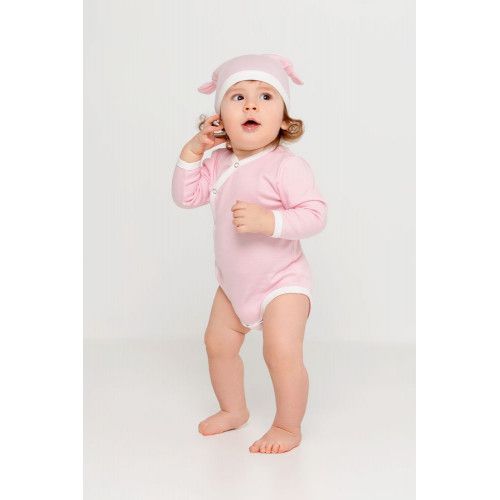 Шапочка детская Baby Prime, розовая с молочно-белым
