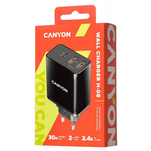 Зарядное устройство Canyon H-08 PD с разъемом Type-C, черное